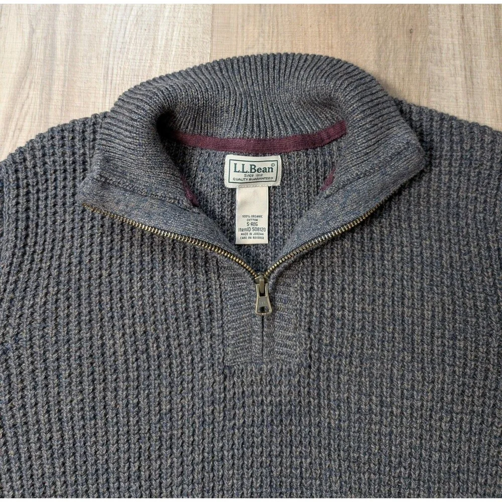 NWOT LL Bean Size S Organic Cotton Waffle Sweater Quarter Zip Gray Marl Gorpcore